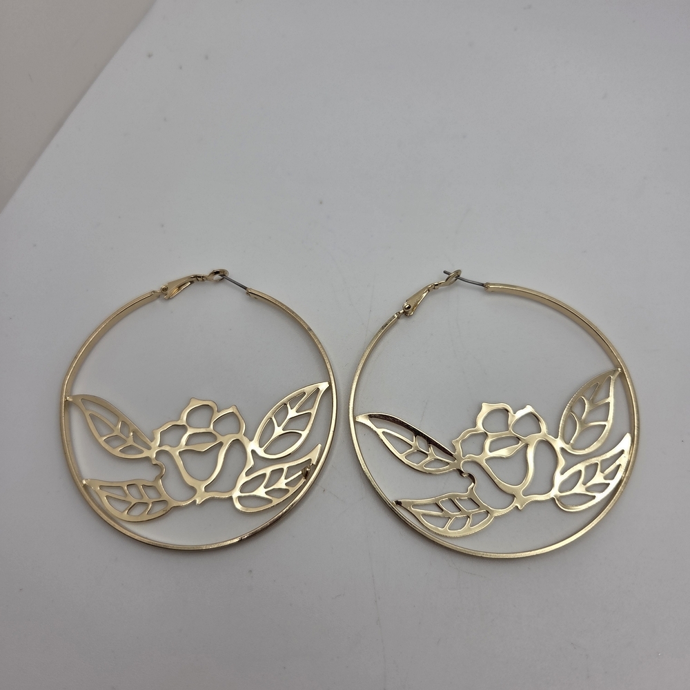 Natasha Couture Gold Rose Hoop Earrings